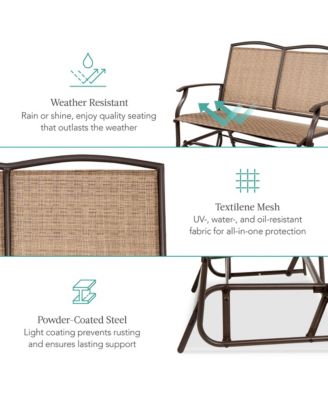 2-Person Outdoor Swing Glider, Steel Patio Loveseat, Bench Rocker w/ Armrests