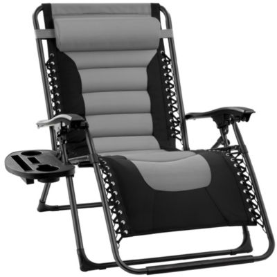 Oversized Padded Zero Gravity Chair, Folding Outdoor Patio Recliner w/ Side Tray