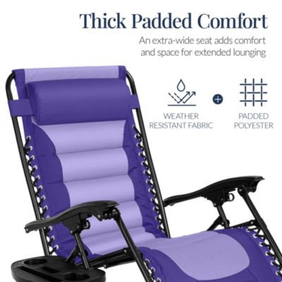 Oversized Padded Zero Gravity Chair, Folding Outdoor Patio Recliner w/ Side Tray