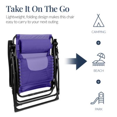 Oversized Padded Zero Gravity Chair, Folding Outdoor Patio Recliner w/ Side Tray