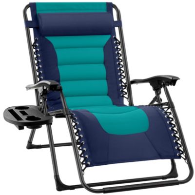Oversized Padded Zero Gravity Chair, Folding Outdoor Patio Recliner w/ Side Tray