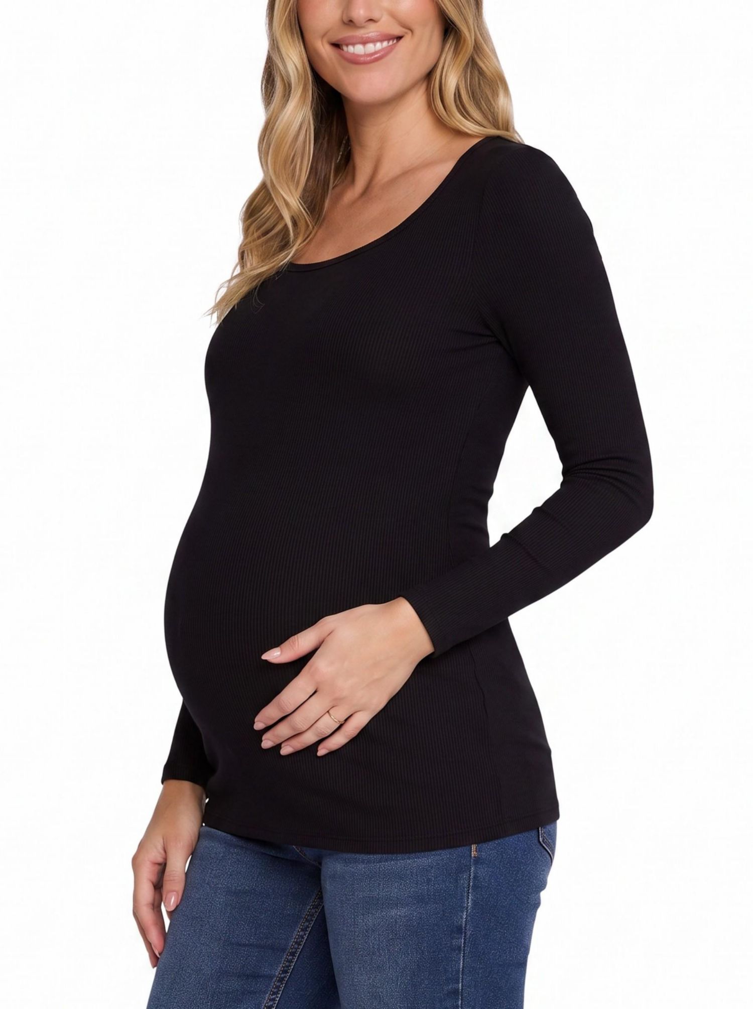 Women's Square Neck Rib Knit Long Sleeve Tee - Motherhood