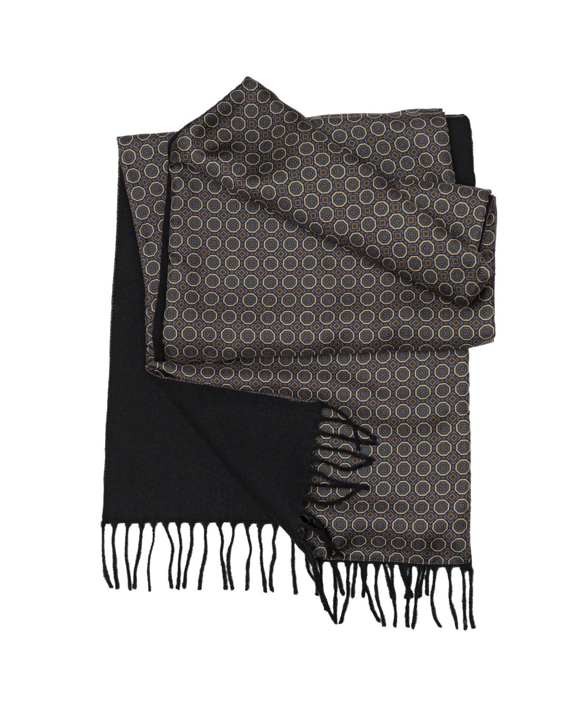 Elizabetta Men's Trastevere - Wool Backed Silk Scarf for Men - Navy and green