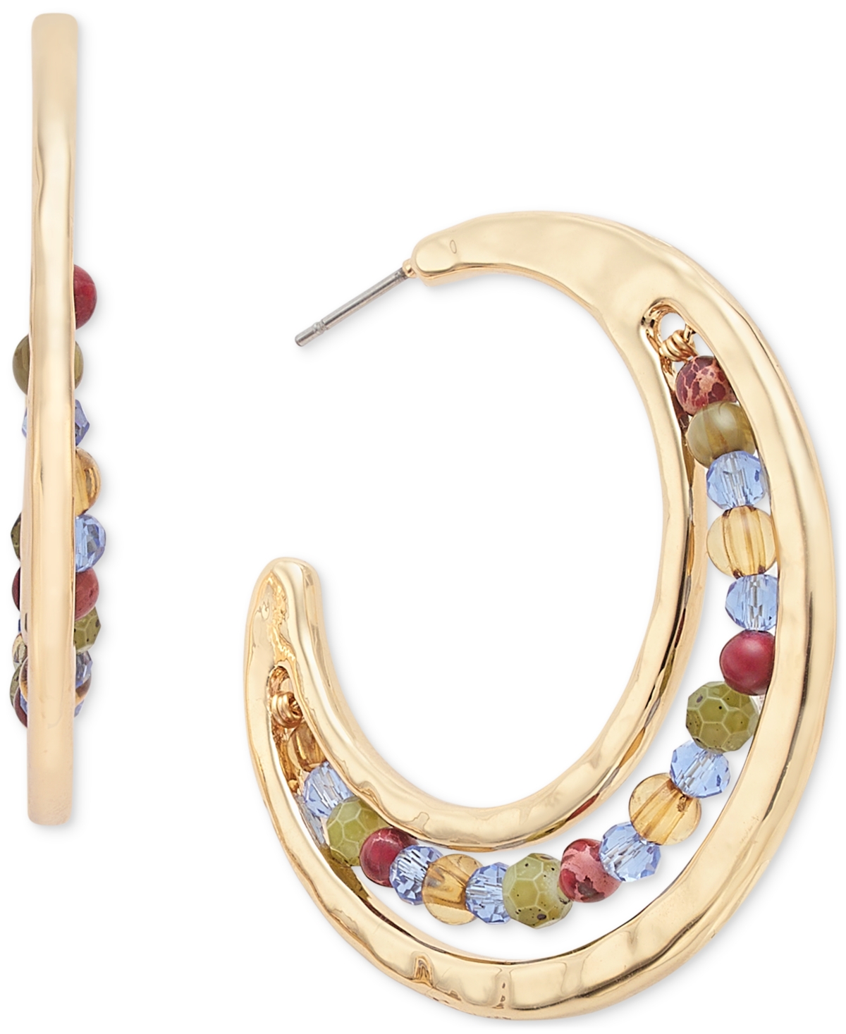 Style & Co Gold-Tone Medium Mixed Bead C-Hoop Earrings, 2
