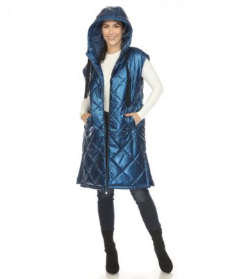 Women's Metallic Long Puffer Vest Jacket