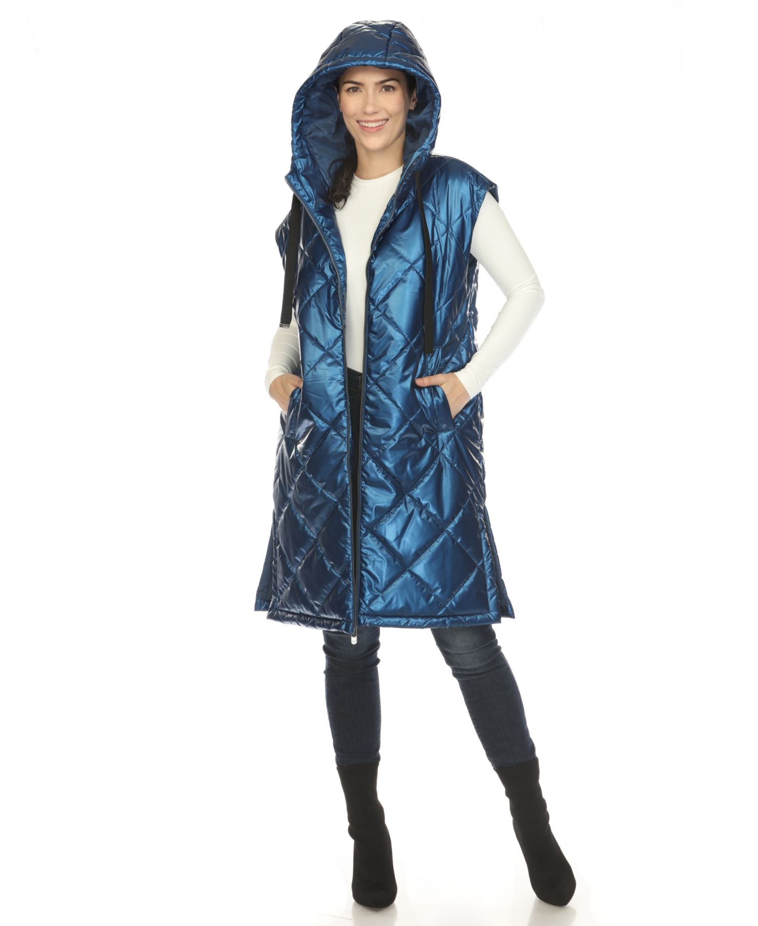 Women's Metallic Long Puffer Vest Jacket