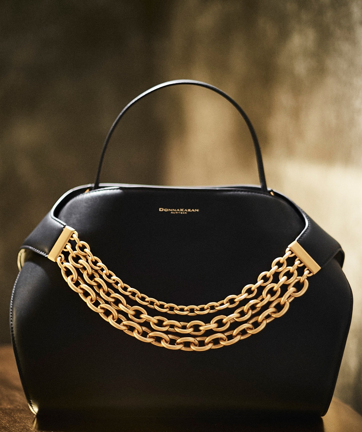 Donna Karan Plandome Chain Top Handle Leather Satchel In Blk,gold