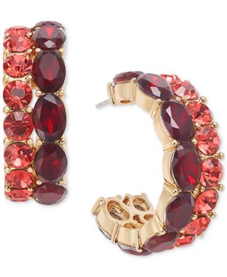 On 34th - Gold-Tone Small Crystal Double-Row C-Hoop Earrings, 0.9"