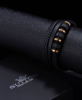 Black Titan Leather Stainless Steel Bracelet