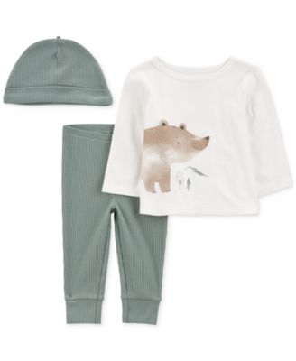 Carter's - Baby Boys Little Outfit Hat, Bear T-Shirt & Ribbed Pants, 3-Piece Set