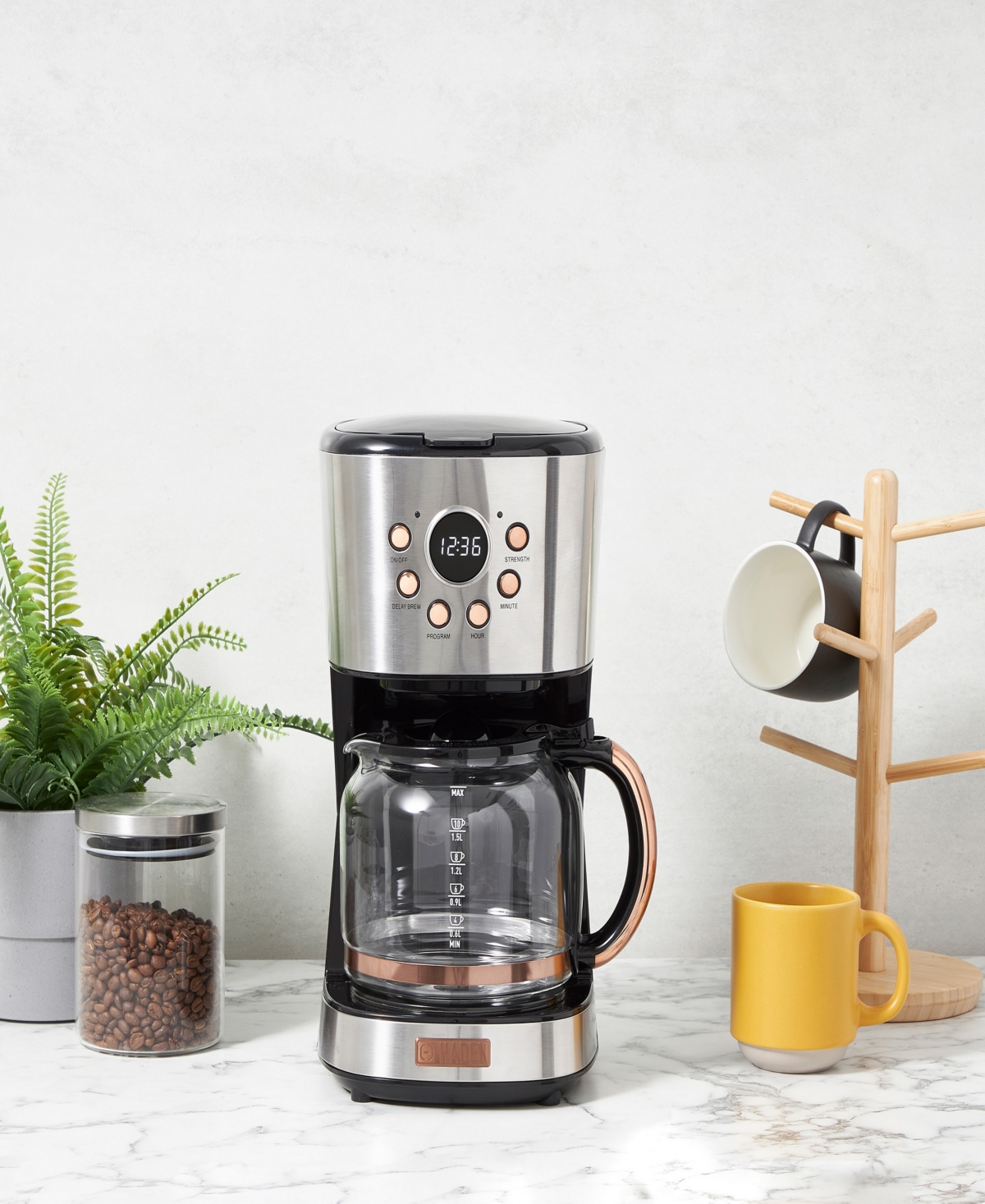 Haden Programmable 12-cup Coffee Maker In Black,copper