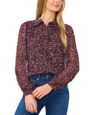 CeCe - Women's Floral-Print Long-Sleeve Blouse