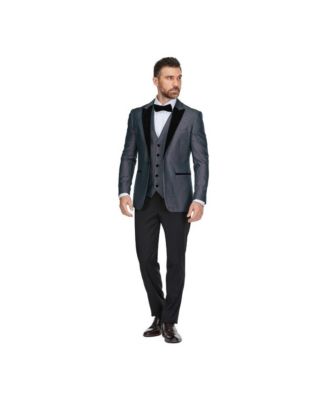 Men's 3-Piece Peak Lapel Satin Trim Tuxedo with Subtle Sheen