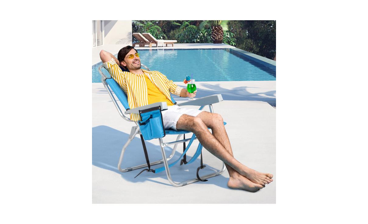 Slickblue Heightened Beach Chair –Oxford Cloth with Silver White Aluminum Tube, 100kg Weight Capacity - Blue