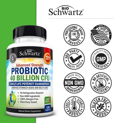 Daily Probiotic Supplement 40 Billion CFU - Shelf Stable Pre and Probiotics for Digestive Health 120 ct