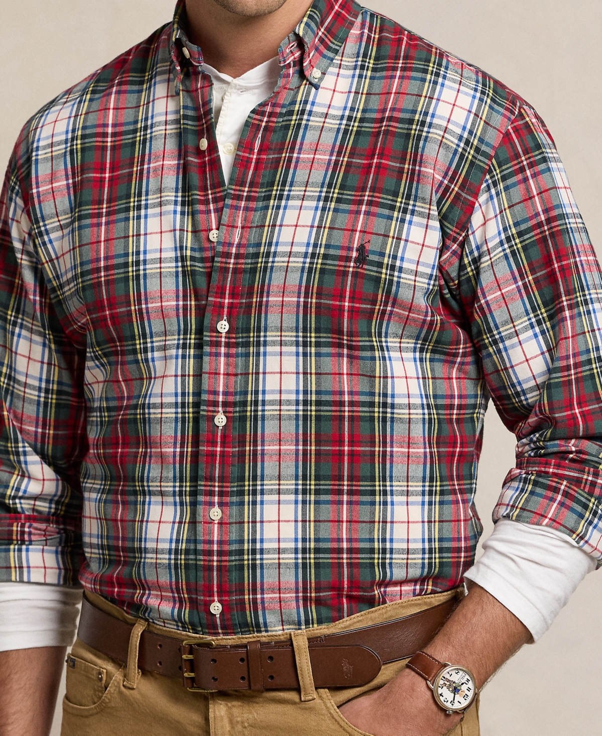 Polo Ralph Lauren Men's Big & Tall Gingham Oxford Shirt -Red