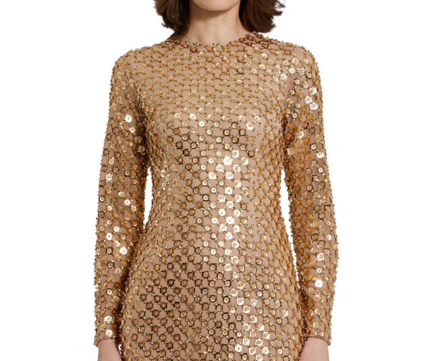 Women's Beaded Georgette Long Sleeve Fitted Midi Dress