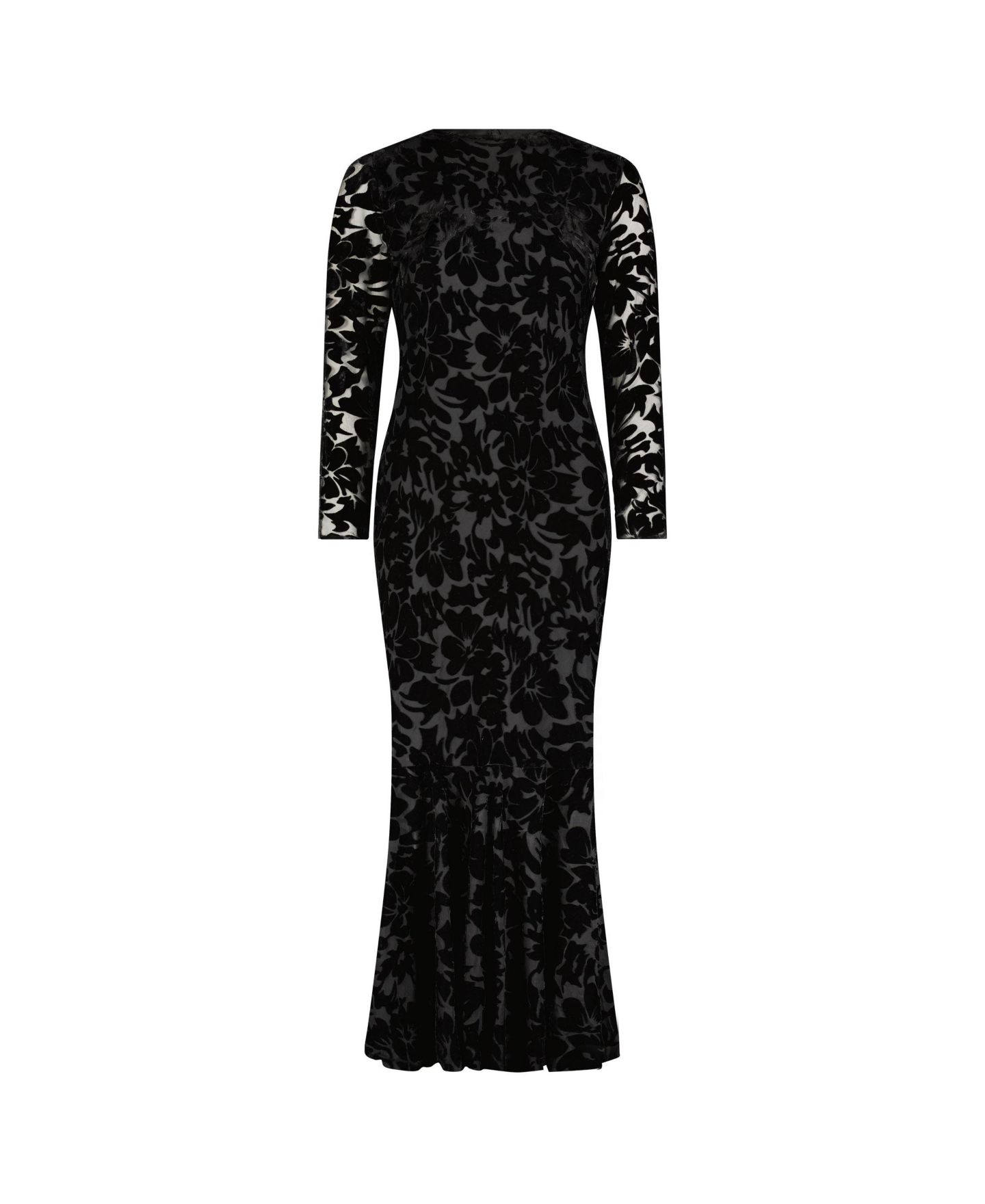 Женское платье Mac Duggal Burnout Velvet Long Sleeve Ruffle Hem Midi, цвет: Чёрный — фото 8