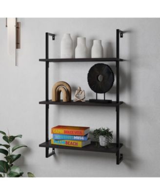 Madera  Industrial 3-Shelf Wood Wall-Mounted Open Ladder Bookcase, Metal Frame