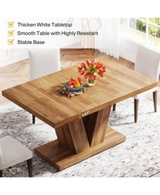 47-Inch Dining Table for 4, Walnut Brown Kitchen Dinner Table with Heavy Duty Pedestal, Farmhouse Wooden Eating Table