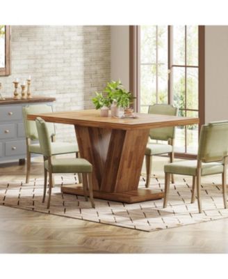 47-Inch Dining Table for 4, Walnut Brown Kitchen Dinner Table with Heavy Duty Pedestal, Farmhouse Wooden Eating Table