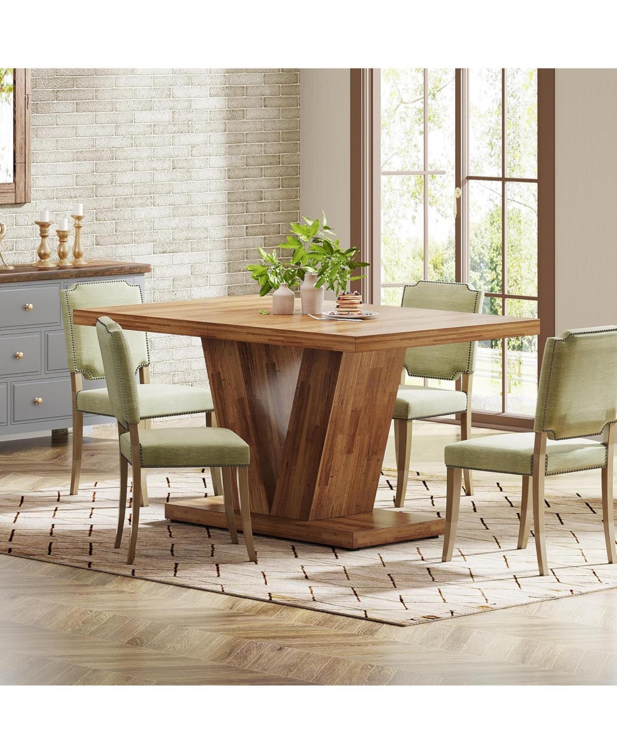 Tribesigns 47-Inch Dining Table for 4,Kitchen Dinner Table with Heavy Duty Pedestal, Farmhouse Wooden Eating Table for Home, Dining Room