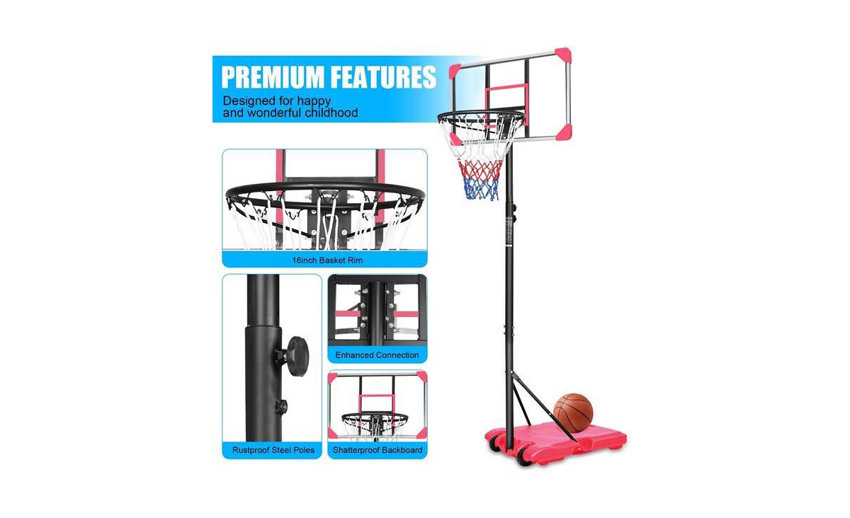 Slickblue Portable Basketball Goal System with Stable Base and Wheels - Black