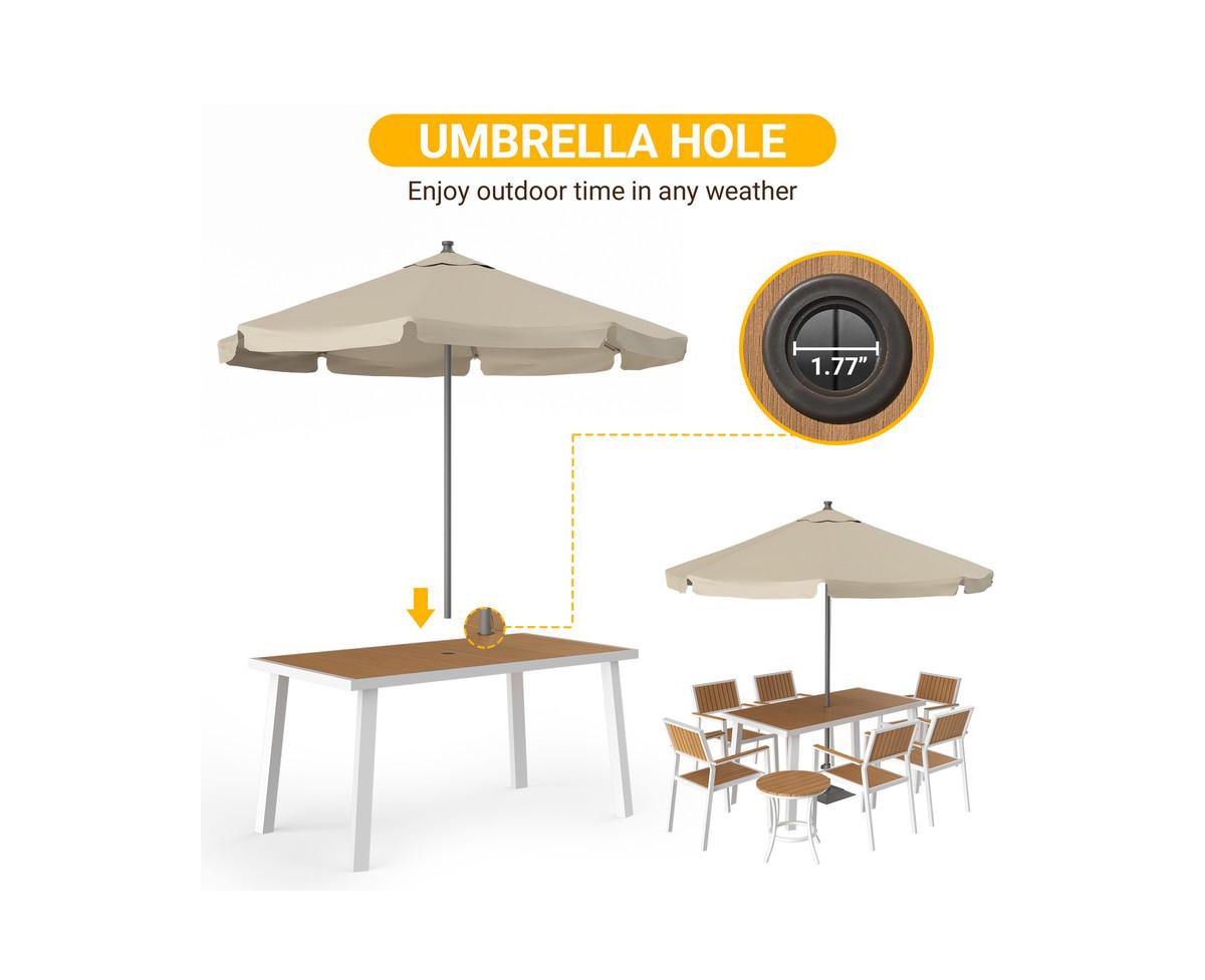 Pamapic 8-Piece Aluminum Teak Outdoor Patio Dining Set with Rectangle Table, Small Side Table and 6-Stackable Chairs - Yellow  White