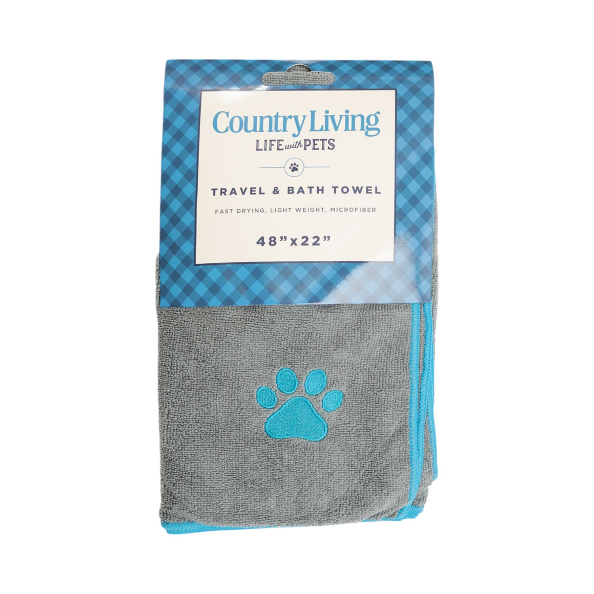 Marine Blue Microfiber Dog Bath Towel - Quick-Drying, Absorbent, and Durable, Machine Washable, Embroidered Paw Print, Perfect for All