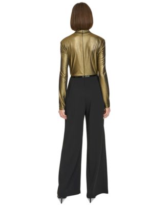 Women's Shimmer Belted Wide-Leg Jumpsuit