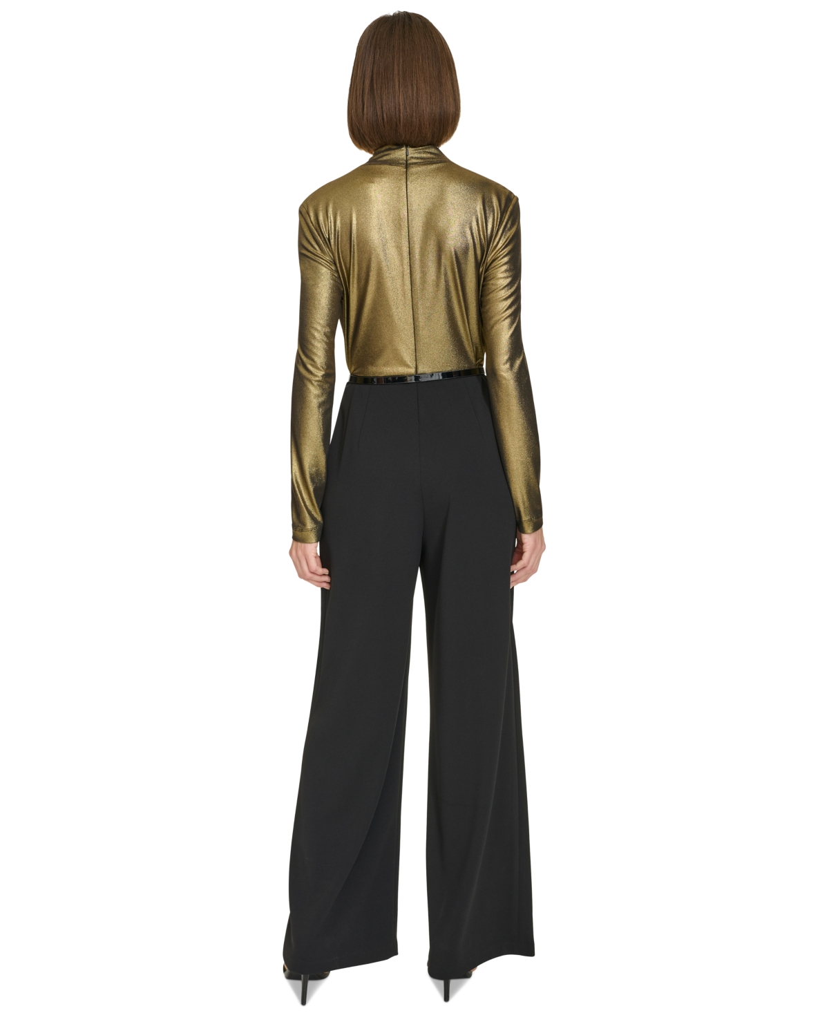 Tommy Hilfiger Women's Shimmer Belted Wide-Leg Jumpsuit -Gold