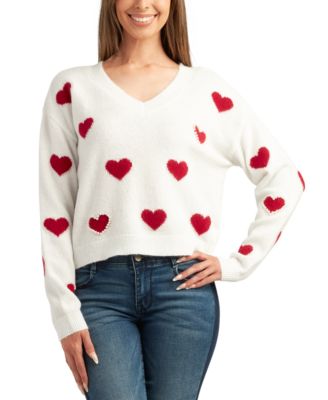 BCX - Juniors' Heart V-Neck Sweater