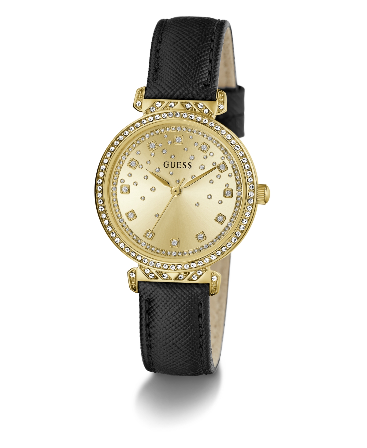 Guess Women's Analog Black Genuine Leather Watch 32mm In Black