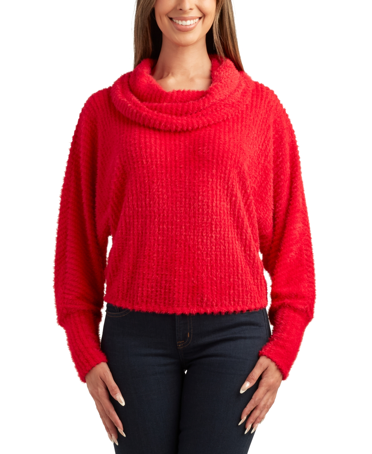 Bcx Juniors' Mohair Cowlneck Soft-ribbed Dolman-sleeve Sweater In Red