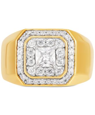 Men's Lab Grown Diamond Princess & Round Halo Ring (1-1/2 ct. t.w.) in 10k Gold