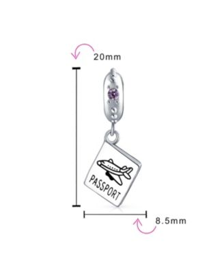 Oxidized .925 Sterling Silver Traveler Vacation Passport Dangle Charm Bead