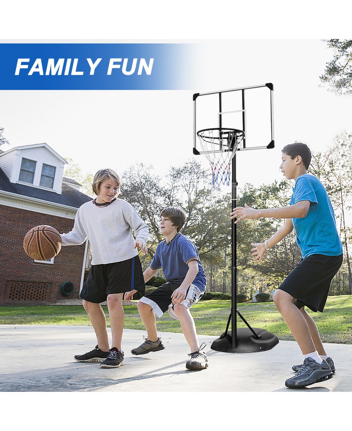 Slickblue Portable Basketball Hoop System with Adjustable Stand - Silver