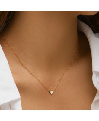 18K Gold Plated Sterling Silver Necklace with Three Emerald Cut Cubic Zirconia Stones