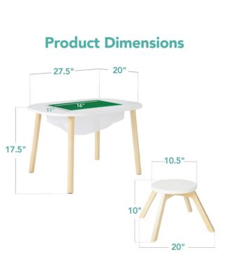 2-in-1 Kid's Building Block Table, Construction Activity Center w/ 2 Stools, Storage Compartment