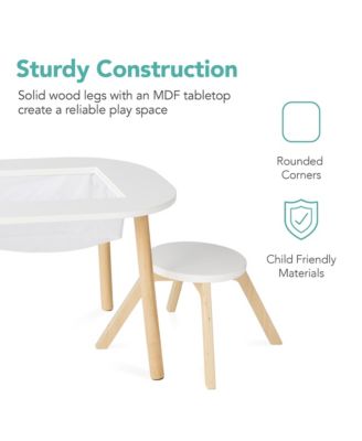 2-in-1 Kid's Building Block Table, Construction Activity Center w/ 2 Stools, Storage Compartment