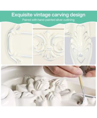 White Nightstand Set of 2: Classic End Tables with 2 Drawers & Carved Design – Ideal for Bedroom or Living Room