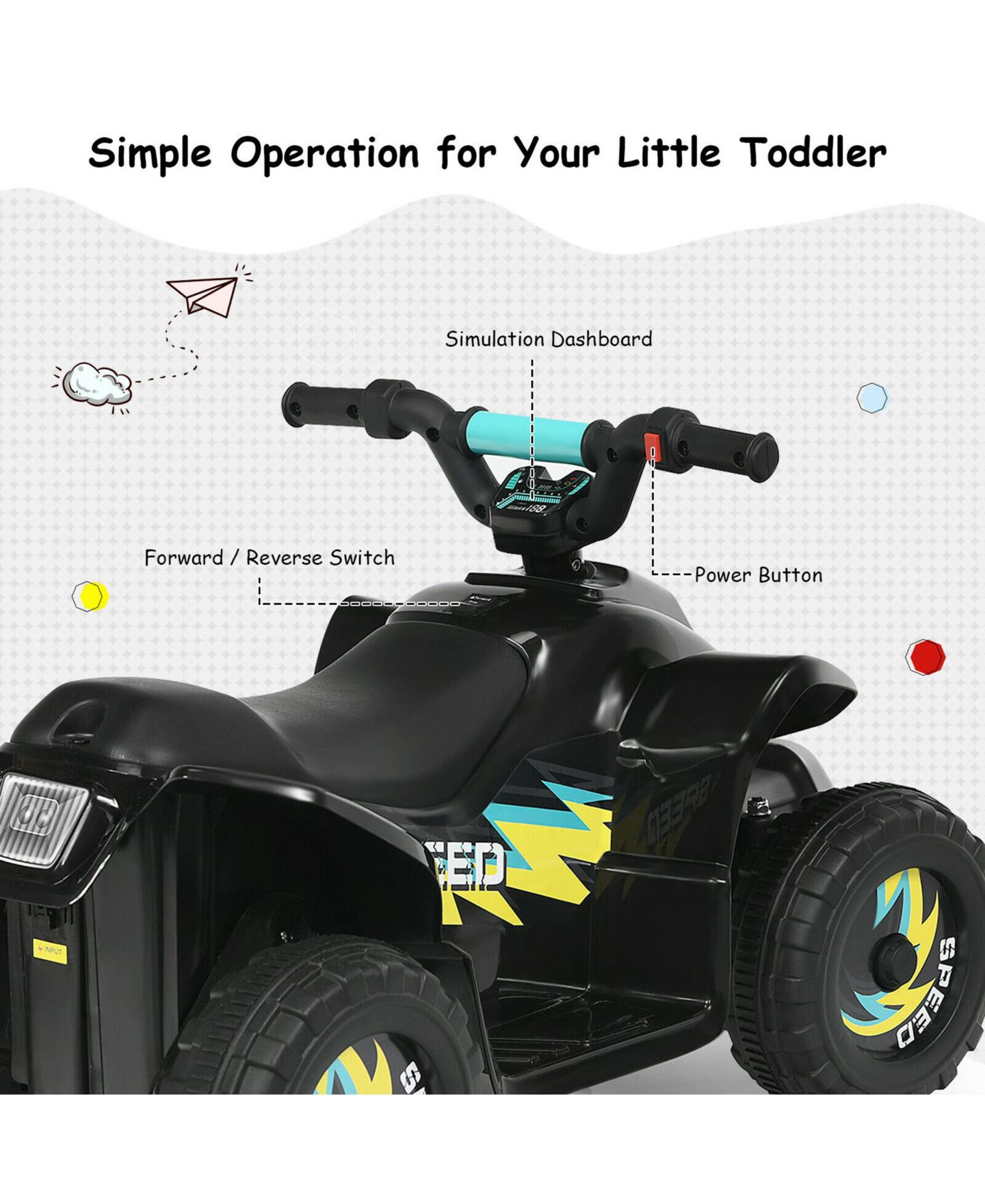Детская игрушка Gymax 6V Kids Electric Quad Ride-On with Forward & Reverse, Ages 3-8, цвет: Чёрный, вариант 1 — фото 7
