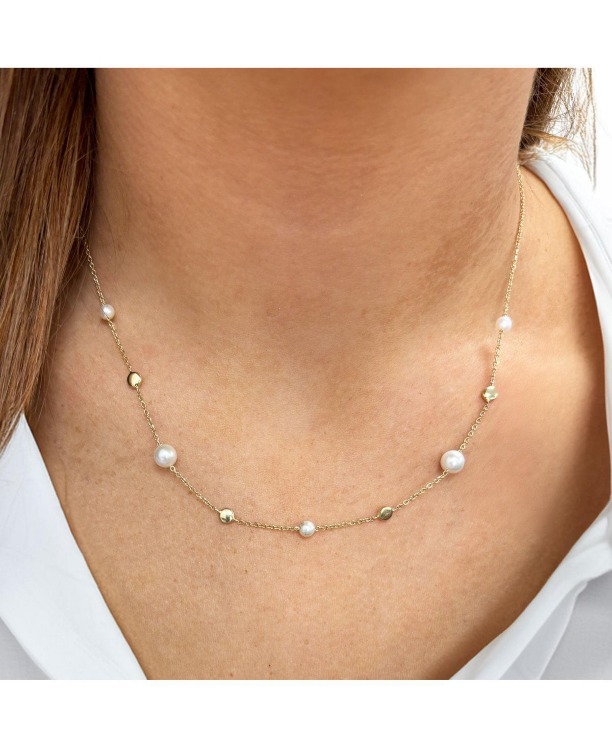 The Lovery Pearl andButton Chain Necklace 14K- Gold