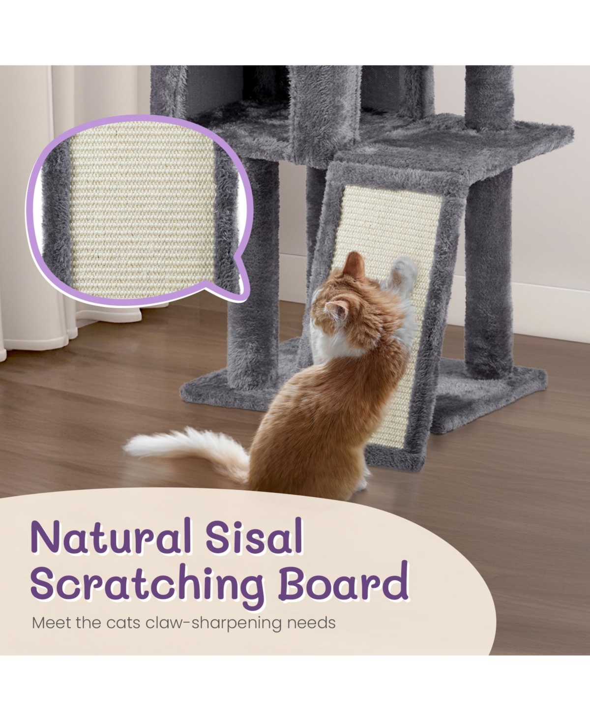 Slickblue Cat Tree – Indoor Cat Tower with Padded Platform Bed, Toy Balls, Large Cozy Condo, and Scratch Board, Dark- Grey