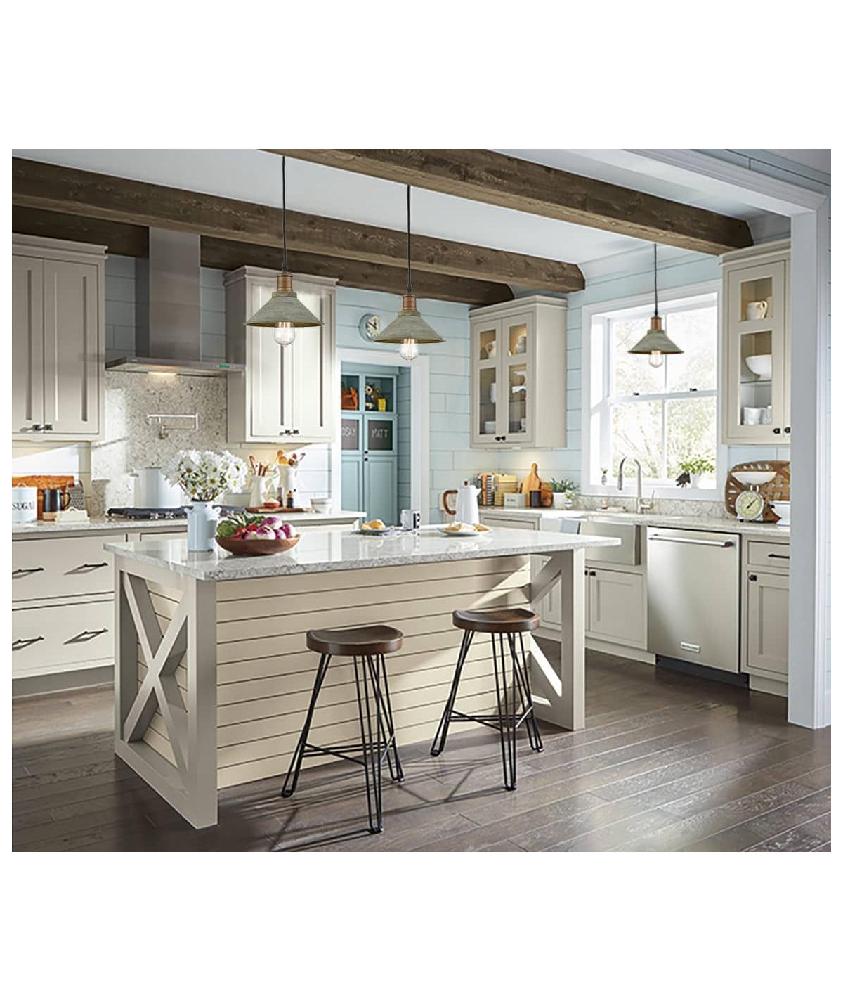 Moose Farmhouse Mini Pendant Lights Antique Gray Umbrella Shade Pendant