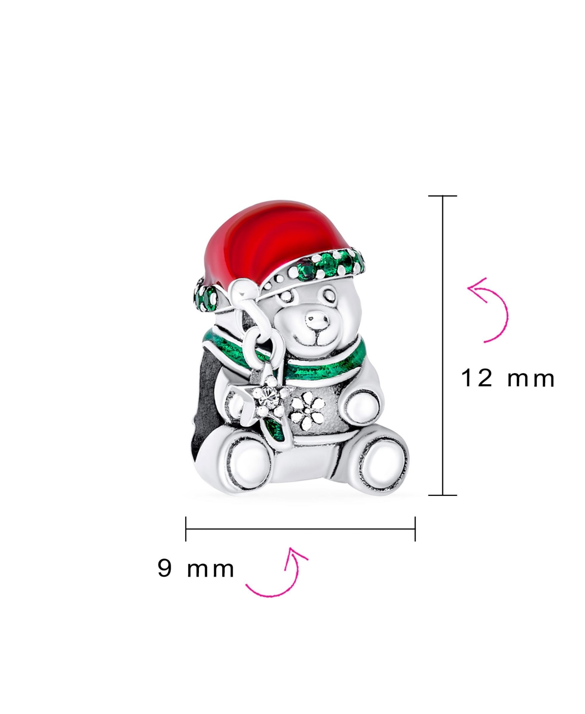 Bling Jewelry Holiday Cute Stuffed Animal Green ScarfHat Christmas Teddy Bear Charm Bead - Red