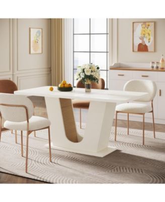 Modern Dining Table for 4-6, 55-Inch Rectangular Kitchen Table with U-Shaped Base, Wood Dinner Table