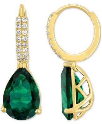 Lab-Grown Sapphire (8-1/8 ct. t.w.) & Diamond (1/4 ct. t.w.) Pear Dangle Hoop Earrings in 14k White Gold (Also available in Emerald & Ruby)