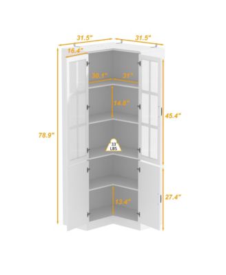 5-Shelf White Wood Corner Standard Bookcase with Adjustable Shelves