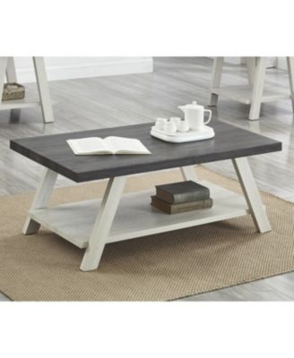Two-Tone Wood Shelf Coffee Table in Weathered Charcoal and Beige